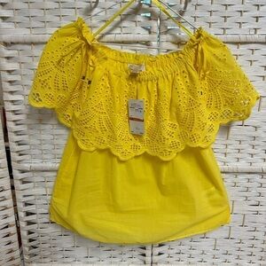 Michael Kors sunny yellow cold shoulder top adorable‎ eyelet size s nwt